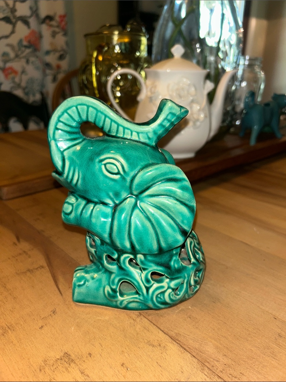 Turquoise Green Ceramic Elephant Figurine - Picture 6 of 6
